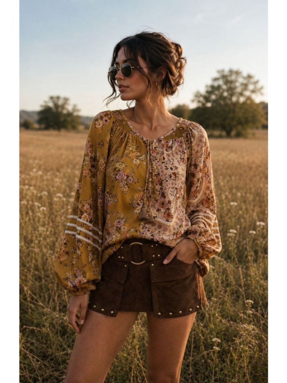 Spell & The Gypsy Floral Melody Long Sleeve Blouse Size L Romantic Boho Coquette